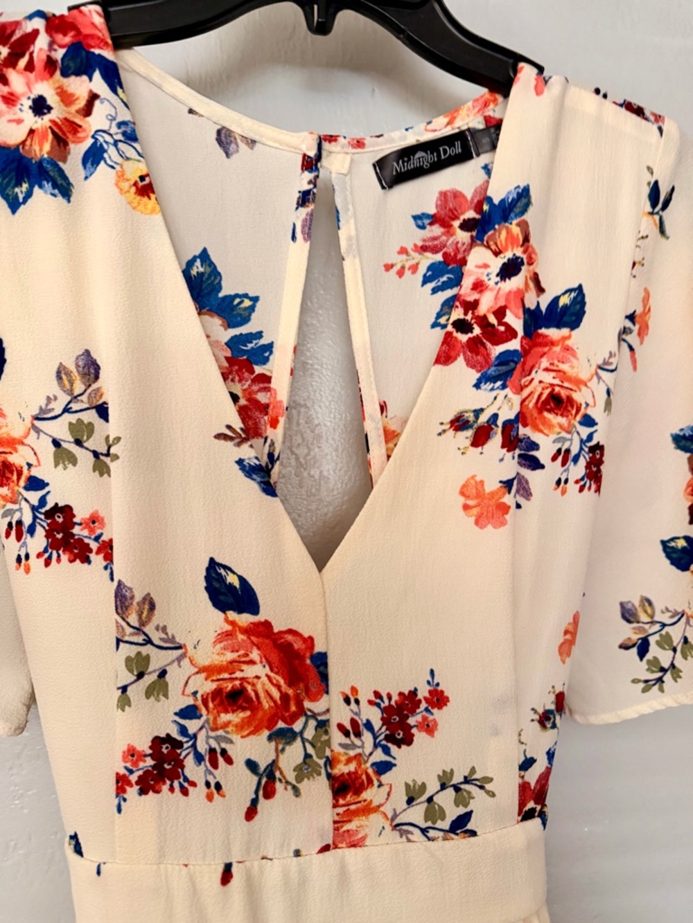 Floral Cream Shorts Romper with Flowy Skirt - Picture 3 of 4